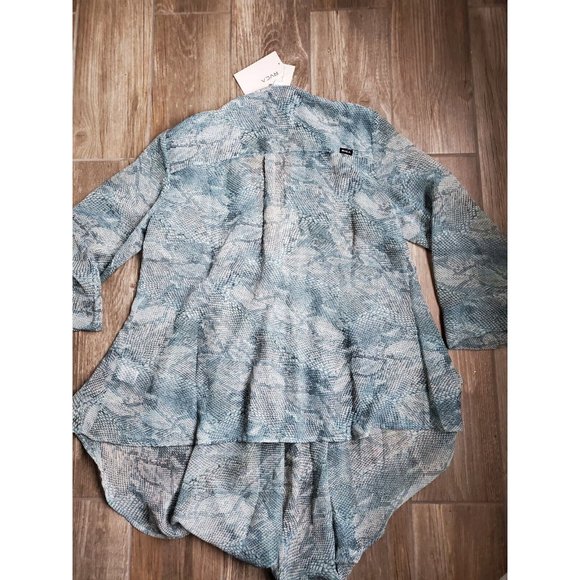 Nwt Rvca Sheer Snake Print Bluse W/ Flared Sleeves In Aqua Blue&Green Size Large - Picture 5 of 9